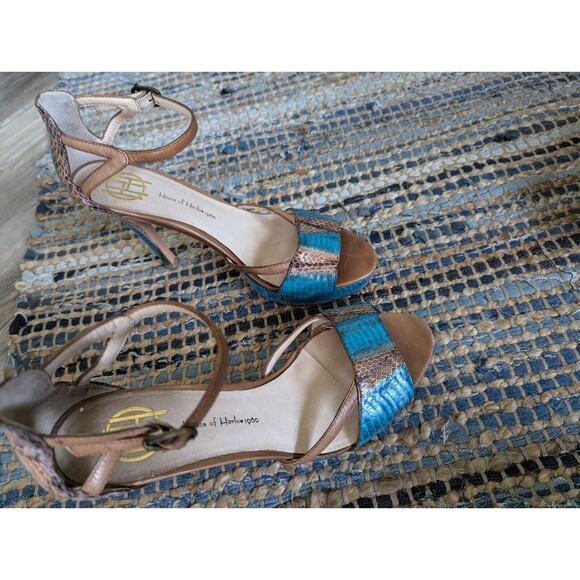 House of Harlow 1960 Blue and Brown Heeled Sandals - Picture 2 of 12